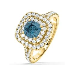 Anastasia Blue Lab Diamond 1.65ct Halo Ring In 18K Yellow Gold - Elara Collection