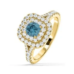 Anastasia Blue Lab Diamond 1.30ct Halo Ring In 18K Yellow Gold - Elara Collection