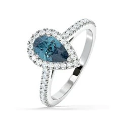 Diana Blue Lab Diamond Pear Halo Ring 1.60ct In 18K White Gold - Elara Collection