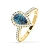 Diana Blue Lab Diamond Pear Halo Ring 1.60ct In 18K Yellow Gold - Elara Collection