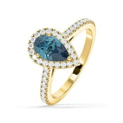 Diana Blue Lab Diamond Pear Halo Ring 1.60ct In 18K Yellow Gold - Elara Collection