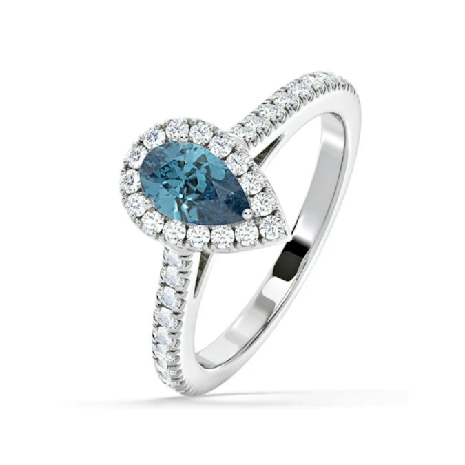 Diana Blue Lab Diamond Pear Halo Ring 1.00ct In 18K White Gold - Elara Collection 1 Diana Blue Lab Diamond Pear Halo Ring 1.00ct In 18K White Gold - Elara Collection
