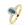 Diana Blue Lab Diamond Pear Halo Ring 1.00ct In 18K Yellow Gold - Elara Collection