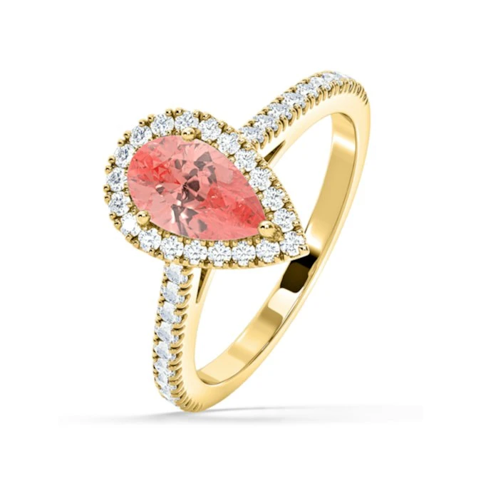 Diana Pink Lab Diamond Pear Halo Ring 1.60ct In 18K Yellow Gold - Elara Collection 1 Diana Pink Lab Diamond Pear Halo Ring 1.60ct In 18K Yellow Gold - Elara Collection