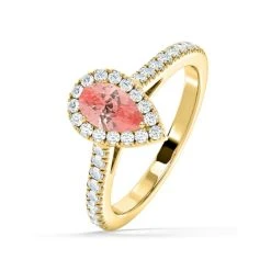 Diana Pink Lab Diamond Pear Halo Ring 1.00ct In 18K Yellow Gold - Elara Collection