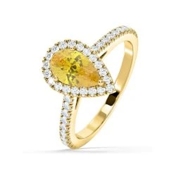 Diana Yellow Lab Diamond Pear Halo Ring 1.60ct In 18K Yellow Gold - Elara Collection