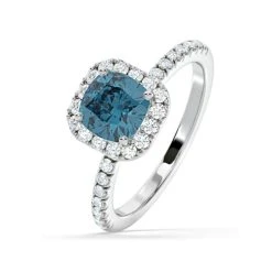 Beatrice Blue Lab Diamond 1.65ct Cushion Halo Ring In 18K White Gold- Elara Collection