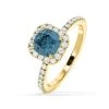 Beatrice Blue Lab Diamond 1.65ct Cushion Halo Ring In 18K Yellow Gold- Elara Collection