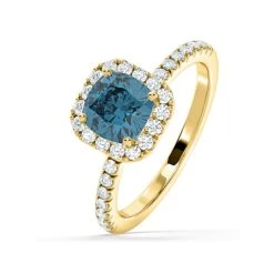 Beatrice Blue Lab Diamond 1.65ct Cushion Halo Ring In 18K Yellow Gold- Elara Collection