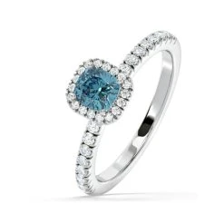 Beatrice Blue Lab Diamond 1.00ct Cushion Halo Ring In Platinum - Elara Collection