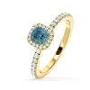 Beatrice Blue Lab Diamond 1.00ct Cushion Halo Ring In 18K Yellow Gold- Elara Collection