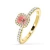 Beatrice Pink Lab Diamond 1.00ct Cushion Halo Ring In 18K Yellow Gold- Elara Collection