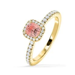 Beatrice Pink Lab Diamond 1.00ct Cushion Halo Ring In 18K Yellow Gold- Elara Collection