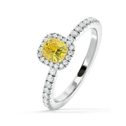 Beatrice Yellow Lab Diamond 1.00ct Cushion Halo Ring In Platinum - Elara Collection