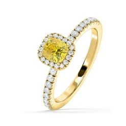 Beatrice Yellow Lab Diamond 1.00ct Cushion Halo Ring In 18K Yellow Gold- Elara Collection