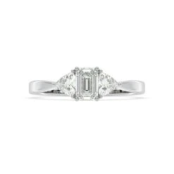 Aurora Lab Diamond Emerald Cut And Trillion 1.00ct Ring In 18K White Gold F/VS1