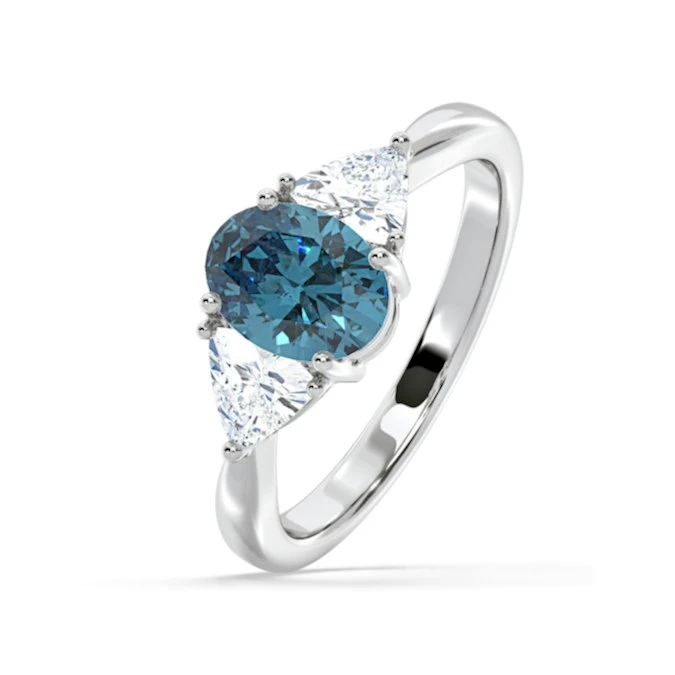 Dalia Blue Lab Diamond Oval With Trillions 1.70ct Ring In 18K White Gold - Elara Collection 1 Dalia Blue Lab Diamond Oval With Trillions 1.70ct Ring In 18K White Gold - Elara Collection