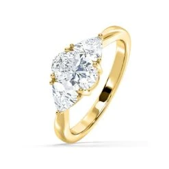 Dalia Lab Diamond Oval With Trillions 1.70ct Ring In 18K Yellow Gold F/VS1