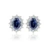 Lab Tanzanite 7 X 5mm And Lab Diamond Earrings In 18K White Gold