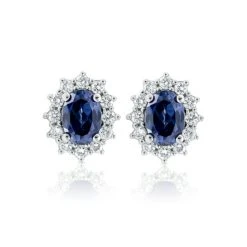 Lab Tanzanite 7 X 5mm And Lab Diamond Earrings In 18K White Gold
