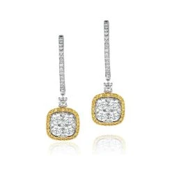 18K White Gold An Gelina 3ct Diamond And Yellow Diamond Halo Earrings