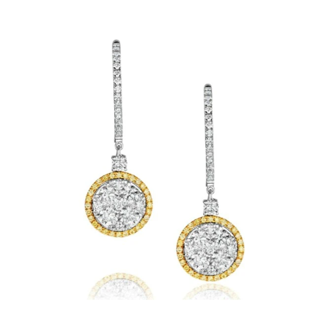 18K White Gold Alessia 2.50ct Diamond And Yellow Diamond Halo Earrings 1 18K White Gold Alessia 2.50ct Diamond And Yellow Diamond Halo Earrings