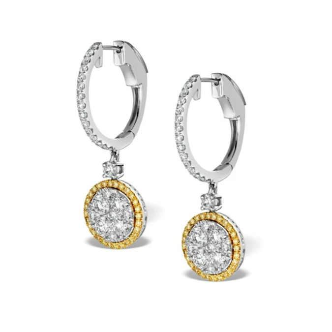 18K White Gold Alessia 2.50ct Diamond And Yellow Diamond Halo Earrings 2 18K White Gold Alessia 2.50ct Diamond And Yellow Diamond Halo Earrings - Image 2