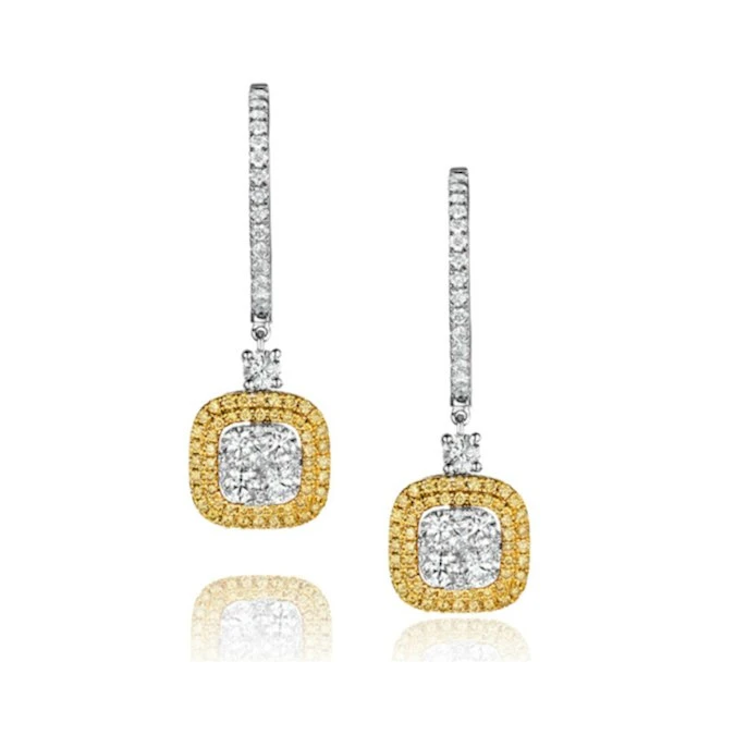 18K White Gold Lucia 1.90ct Diamond And Yellow Diamond Halo Earrings 1 18K White Gold Lucia 1.90ct Diamond And Yellow Diamond Halo Earrings