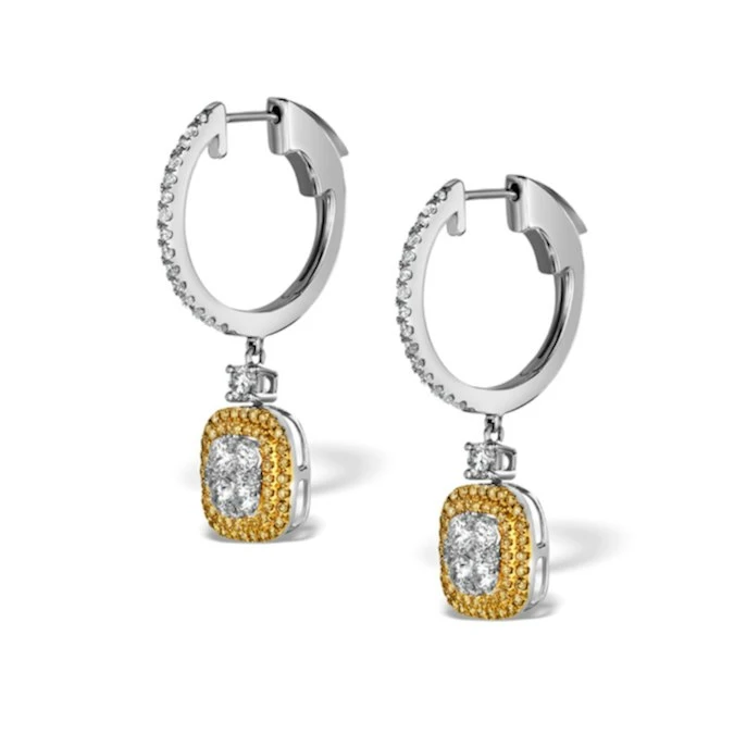 18K White Gold Lucia 1.90ct Diamond And Yellow Diamond Halo Earrings 2 18K White Gold Lucia 1.90ct Diamond And Yellow Diamond Halo Earrings - Image 2