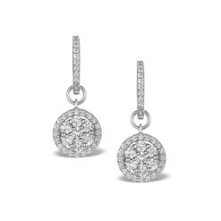 Halo Diamond Drop Earrings - Florence - 1.50ct - In 18K White Gold