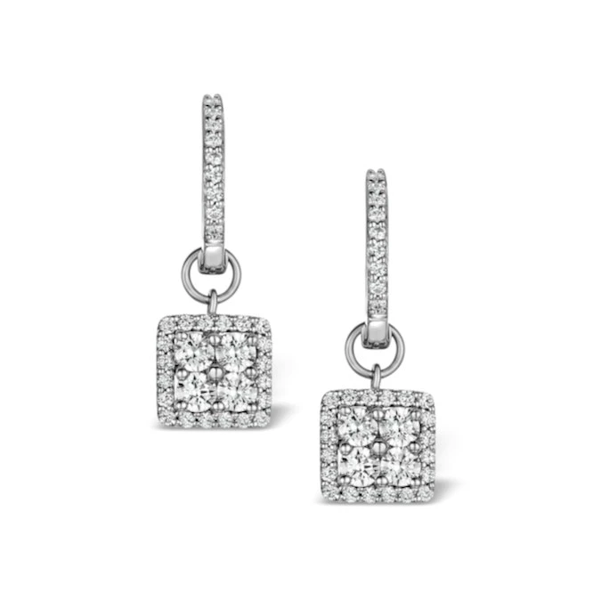 Halo Diamond Drop Earrings - Messina - 1.29ct - In 18K White Gold 1 Halo Diamond Drop Earrings - Messina - 1.29ct - In 18K White Gold