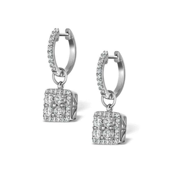 Halo Diamond Drop Earrings - Messina - 1.29ct - In 18K White Gold 2 Halo Diamond Drop Earrings - Messina - 1.29ct - In 18K White Gold - Image 2