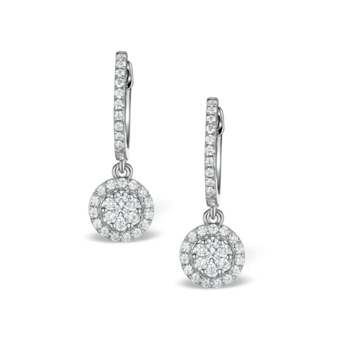 Halo Diamond Drop Earrings - Florence - 0.46ct - In 18K White Gold 1 Halo Diamond Drop Earrings - Florence - 0.46ct - In 18K White Gold