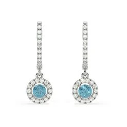 Ella Blue Lab Diamond 1.48ct Halo Drop Earrings In 18K White Gold - Elara Collection