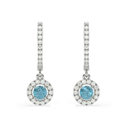 Ella Blue Lab Diamond 1.48ct Halo Drop Earrings In 18K White Gold - Elara Collection -The Diamond Store N1256 BD100w 1