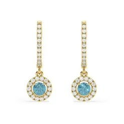 Ella Blue Lab Diamond 1.48ct Halo Drop Earrings In 18K Yellow Gold - Elara Collection