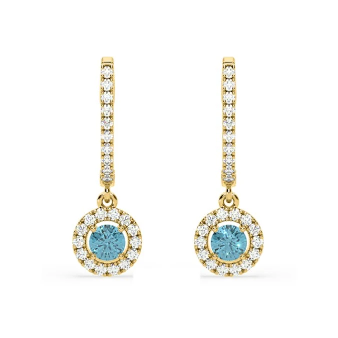 Ella Blue Lab Diamond 1.48ct Halo Drop Earrings In 18K Yellow Gold - Elara Collection 1 Ella Blue Lab Diamond 1.48ct Halo Drop Earrings In 18K Yellow Gold - Elara Collection