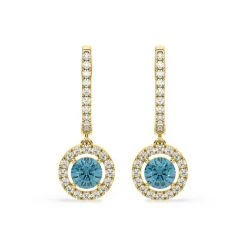 Ella Blue Lab Diamond 2.60ct Halo Drop Earrings In 18K Yellow Gold - Elara Collection