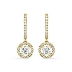 Ella Lab Diamond Halo Drop Earrings 2.60ct In 18K Yellow Gold F/VS1