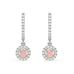 Ella Pink Lab Diamond 1.48ct Halo Drop Earrings In 18K White Gold - Elara Collection