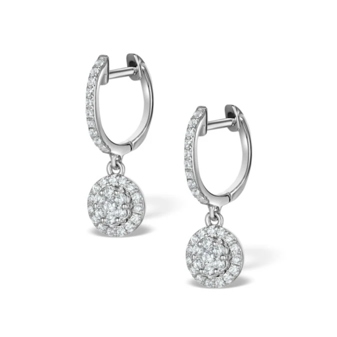 Halo Diamond Drop Earrings - Florence - 0.46ct - In 18K White Gold 2 Halo Diamond Drop Earrings - Florence - 0.46ct - In 18K White Gold - Image 2