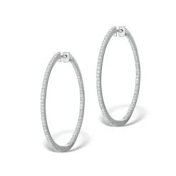 Diamond Hoop Earrings 2ct H/Si In 18K White Gold - P3487Y