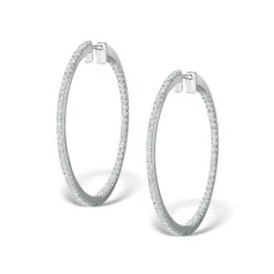 Diamond Hoop Earrings 1.50ct H/Si In 18K White Gold - P3488Y
