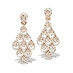 Diamond Halo Pyrus Chandelier Earrings 9.40ct In 18K Rose Gold P3490