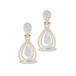 Diamond Halo Drop Earrings 6.66ct In 18K Rose Gold P3491