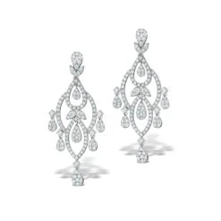 Diamond Pyrus Drop Chandelier Earrings 5ct In 18K White Gold P3402