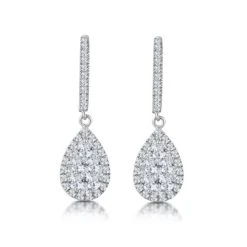Diamond Pear Cluster Earrings Pave 1.4ct Set In 18K White Gold