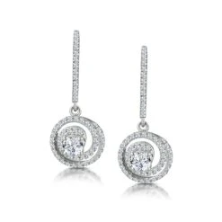 Diamond Swirl Drop Earrings 0.65ct Set In 18K White Gold
