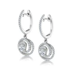 Diamond Swirl Drop Earrings 0.65ct Set In 18K White Gold -The Diamond Store N1283 02