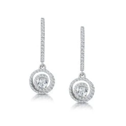 Diamond Swirl Drop Earrings 1.15ct Set In 18K White Gold